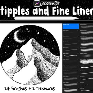 Fine Liner and Stippling Brushes for Procreate , drawing, Shading and Tattoo Art, procreate brush set , Procreate Stamps , Procreate pattern