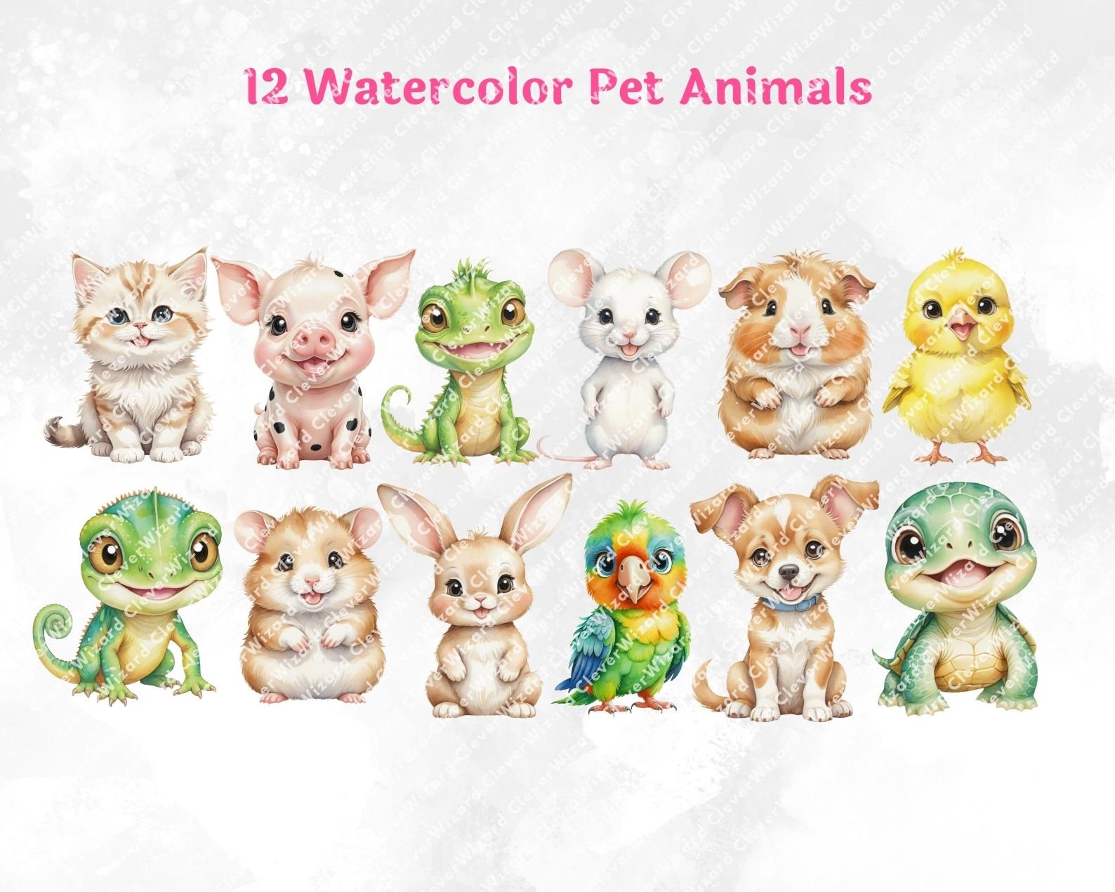 Pet Animals Clipart PNG Bundle, Pet Watercolor Clipart, Cute Dog ...