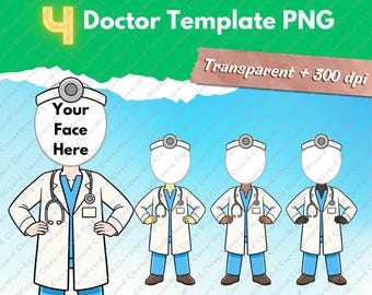 4 docteur sans visage PNG modèle, docteur Clipart téléchargement immédiat, clipart médical, décoration de chambre d'enfant, sublimation PNG, décoration d'anniversaire garçon bricolage