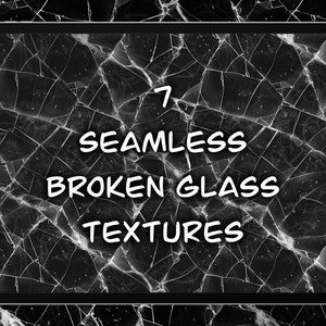 Pode incluir: Um tablet digital que exibe uma imagem em preto e branco de vidro quebrado. O texto "7 Seamless Broken Glass Textures" &eacute; sobreposto &agrave; imagem.