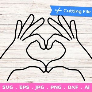 Arquivos de corte SVG de mãos em formato de coração para Cricut e Silhouette - Finger Heart Svg, Hand Heart Svg e clipart - svg, png, dxf, eps, valentine