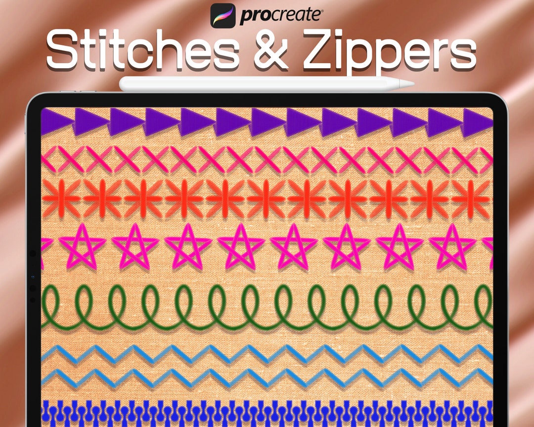 Zipper and Stitch Procreate Brush Set for Modern Embroidery Art and