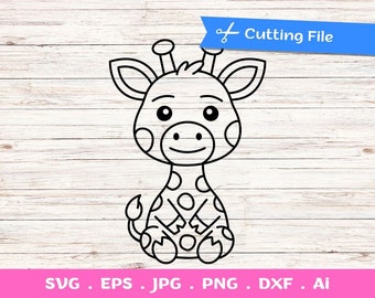 Contorno bebé jirafa SVG archivos cortados para silueta y cricut, jirafa png, vector, baby shower, animal del zoológico, animal safari, imágenes prediseñadas de jirafa
