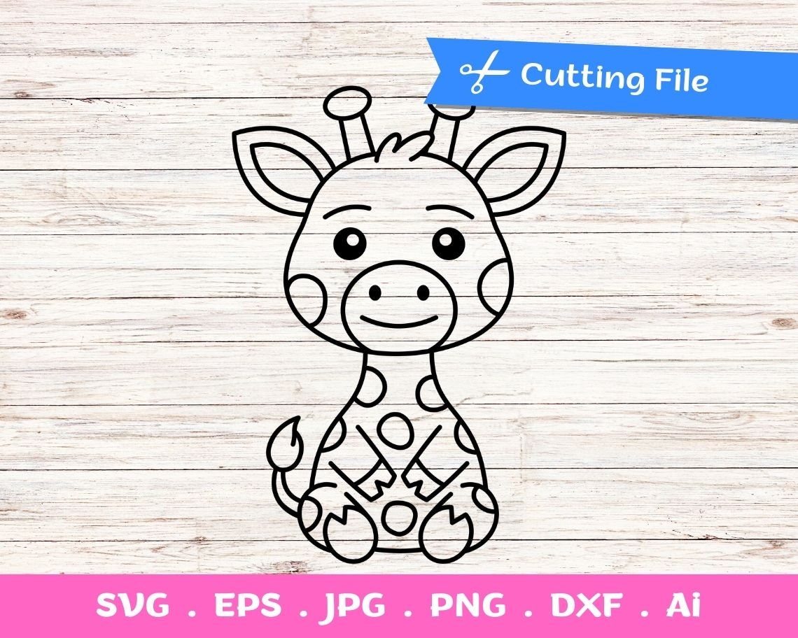 Outline Baby Giraffe SVG Cut Files for Silhouette and Cricut, Giraffe ...