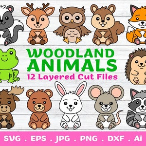 Animaux de la forêt en couches SVG fichiers coupés pour Cricut et Silhouette - Animaux de la forêt mignons, animaux de la forêt svg, animaux de la forêt clip art Bundle