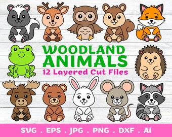 Animales del bosque en capas SVG archivos cortados para Cricut y Silhouette - Lindos animales del bosque, animales del bosque svg, animales del bosque clip art Bundle