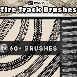 60 Procreate Tire Track Brush set, Tire Tracks Brushes, Tire Tread, Off Road, Motorcycle Tire Brush, Car Tire Tracks Brush, Instant Download