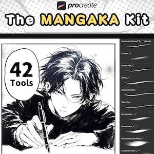Procreate Mangaka, Manga Brush Set for Procreate, Manga Brushes, inking brushes, G pen, Manga halftones, bubbles, Sparkles, Digital Download