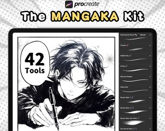 Procreate Mangaka, Manga Brush Set for Procreate, Manga Brushes, inking brushes, G pen, Manga halftones, bubbles, Sparkles, Digital Download