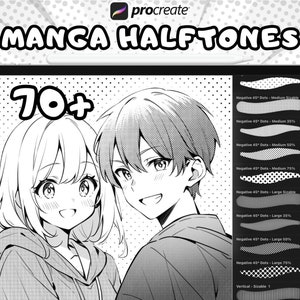 Procreate Manga Screentone Brushes, Halftone Comic Brushes, procreate halftone textures, screenstone texture, Comic Manga Procreate Brushset