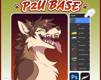 Furry P2U Base PSD, Fursona Base, Anthro Headshot Template, Layered Procreate & Photoshop Base, ych, OC Base, DIY Fursona Art Commercial Use
