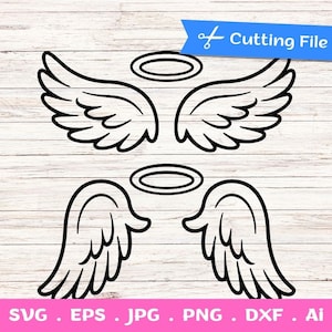 2 Outline Angel Wings et Halo SVG fichiers coupés pour Cricut et Silhouette - Angel Wings Clip Art, Memorial SVG - Téléchargement numérique instantané