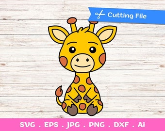 Archivos de corte SVG de jirafa bebé en capas para Cricut y Silhouette, jirafa linda png, archivo de corte de jirafa, animal del zoológico, animal safari, imágenes prediseñadas de jirafa