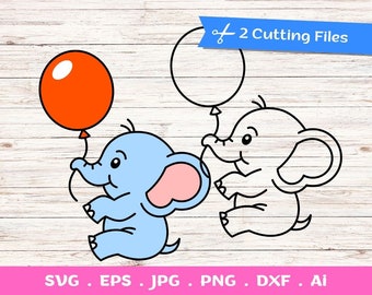 Omtrek en gelaagde ballon olifant SVG gesneden bestanden voor Cricut en silhouet, Baby olifant SVG, olifant SVG-bestand, SVG gesneden bestand, baby shower