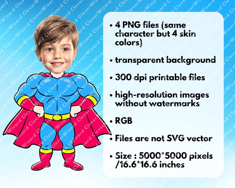 May include: A digital illustration of a child dressed as a superhero with a blue and red costume. The image is a PNG file with a transparent background. The image is 5000 x 5000 pixels and 16.6 x 16.6 inches.