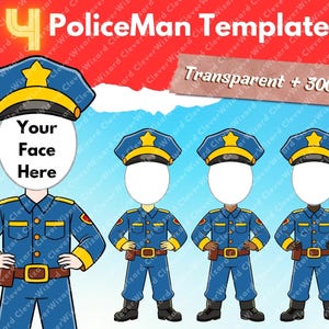 Modelo PNG de policial sem rosto, sublimação PNG, decoração de aniversário DIY, download instantâneo de clipart de polícia, download digital, decoração de berçário