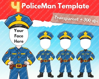 Modèle PNG d&#39;agent de police sans visage, sublimation PNG, décoration d&#39;anniversaire bricolage, téléchargement immédiat des cliparts police, téléchargement numérique, décoration de chambre d&#39;enfant