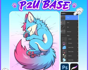 Sleeping Furry P2U Base, Fursona YCH Template, Furry Coloring Base, Anthro Template, Procreate & Photoshop Base, ych, OC, DIY Fursona Art