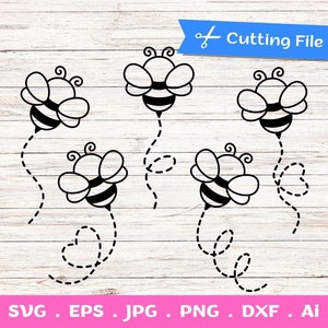 5 Outline Bee SVG cut files for Cricut and Silhouette - Honeybee SVG, queen bee svg, bee Clipart, bumble bee, heart Bee Path, dotted lines