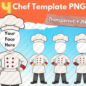 Modèle PNG de chef cuisinier sans visage, chef Clipart Instant Download, téléchargement numérique, décoration de chambre d'enfant, sublimation PNG, décoration d'anniversaire fille bricolage