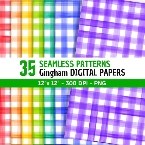 35 SEAMLESS Watercolor Gingham , digital paper pack , seamless pattern designs , PNG for Sublimation and Printing Art and scrapbook papers