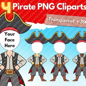 4 Faceless Pirate PNG Template, PNG Sublimation, boy, birthday decor DIY, Pirate Clipart Instant Download, digital download, nursery decor