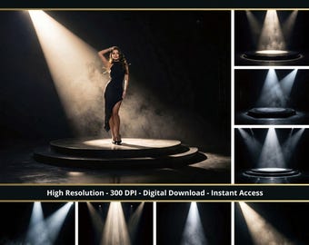 36 Spotlight Podium Backdrops, Fashion Portrait Backgrounds, Studio Backdrops, Light Podium Backdrops, Fashion Backdrops Photoshop Overlays