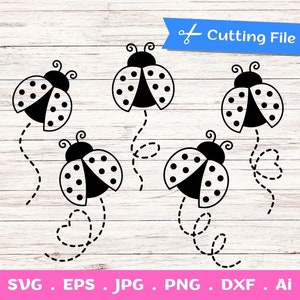 5 file tagliati Outline Ladybug SVG per Cricut e Silhouette, Pacchetto Svg Coccinella, Vettore Coccinella, Png Coccinella, Clipart Coccinella, Disegni Coccinella