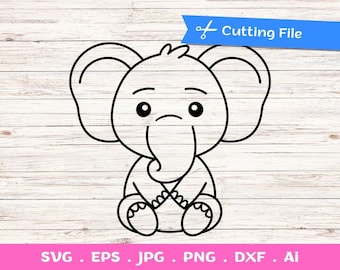 Outline Baby Elephant SVG cut files for Cricut and Silhouette, Elephant cut Files, Elephant Baby Shower Shirt, Baby Boy, baby girl cut file