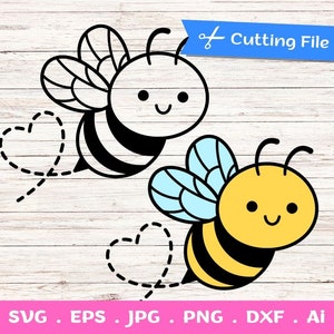 2 arquivos de corte SVG de contorno e camadas de abelha para Cricut e Silhouette - Honeybee SVG, queen bee svg, bee Clipart, bumble bee, heart Bee Path