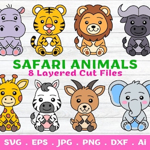 Layered Safari Animals SVG cut files for Cricut and Silhouette, Zoo animal svg, forest animals svg, Baby Shower, Cute animals clipart Bundle