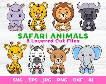 Layered Safari Animals SVG cut files for Cricut and Silhouette, Zoo animal svg, forest animals svg, Baby Shower, Cute animals clipart Bundle