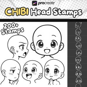 Chibi Manga Head Stamps, Procreate Manga Pinsel, Procreate Kopfstempel, Procreate Basiskopf-Referenz, Procreate Anime-Stempel, Kopfanleitungen