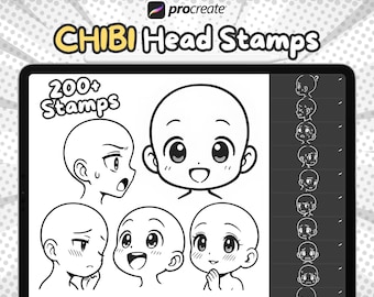 Chibi Manga Head Stamps, Procreate Manga Brushes, Procreate head Stamps, Procreate base head reference, Procreate Anime Stamps, Head Guides