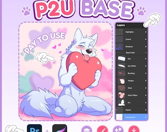 Furry P2U Base PSD, Anthro Canine Fursona Base, Layered Procreate and Photoshop Base, YCH Base, OC Base, Adopts  Commissions, Commercial Use
