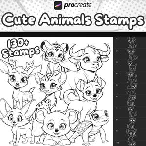 Cute Animal Procreate stamps , Wildlife Animal Brush Pack , Cartoon Procreate chibi animals stamps , Procreate Reference , Cartoon Procreate
