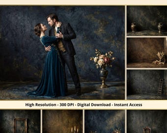36 Dark Old Master Digital Backdrops, Fine Art Portrait Backgrounds, Vintage Studio Scenes, Wedding & Couple Photography, Photoshop Overlays