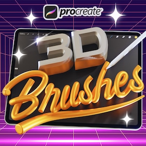 Paquete de más de 50 pinceles 3D para Procreate, conjunto de pinceles para letras 3D de Procreate, letras 3D para iPad, pinceles 3D, pincel brillante para Procreate, descarga instantánea