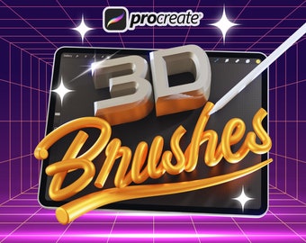50+ 3D Brush Pack For Procreate, Procreate 3D Lettering Brush Set, iPad 3D Lettering, 3D Brushes, Glossy Procreate Brush, Instant Download