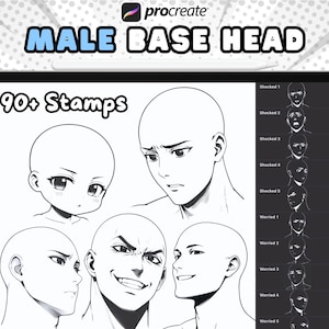 Male Base Head Stamps, Procreate face Brushes, Procreate head Stamps, Procreate Boy and Man base heads reference, Procreate Male emotions