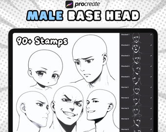 Male Base Head Stamps, Procreate face Brushes, Procreate head Stamps, Procreate Boy and Man base heads reference, Procreate Male emotions