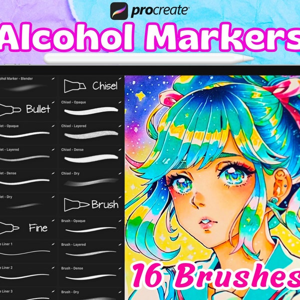 Alcohol Markers for Procreate Brushes ipad, Procreate Copic Brushes, Procreate fineliner brushes, texture brushes, Procreate color palette