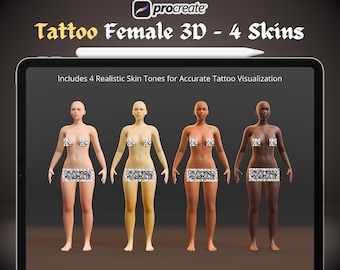 4K Procreate Female Body 3D models , Procreate Tattoo model , tattoo simulation , Procreate 3D Human Models, 3D man model for tattoo artists