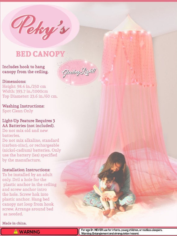 Peky S Bed Canopy Lights Canopy For Girls Bed With Led Etsy
