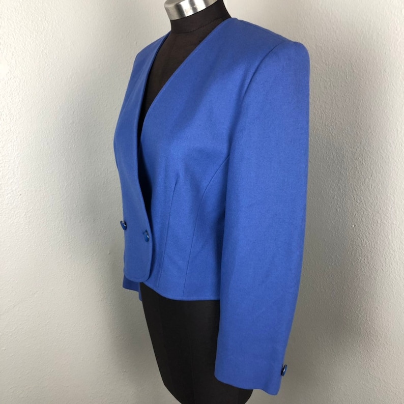 EUC Vintage 1980/'s 1990/'s Womens Pendleton Blue Wool Wrap Style Cropped Blazer Jacket Size 10