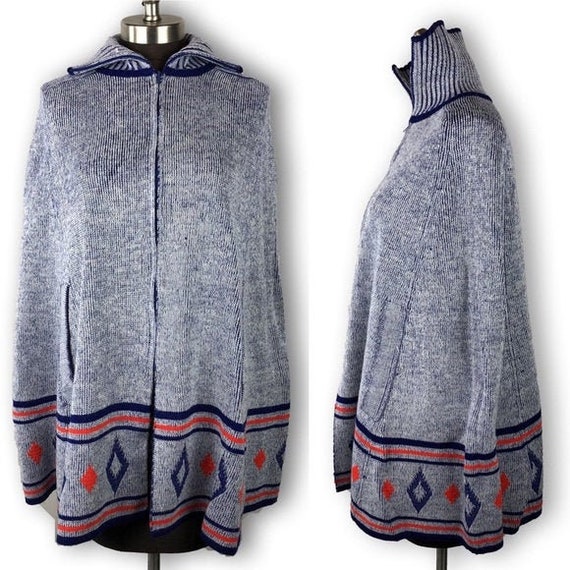 Vintage MCM Nordic Argyle Knit Handmade Cape Ponch