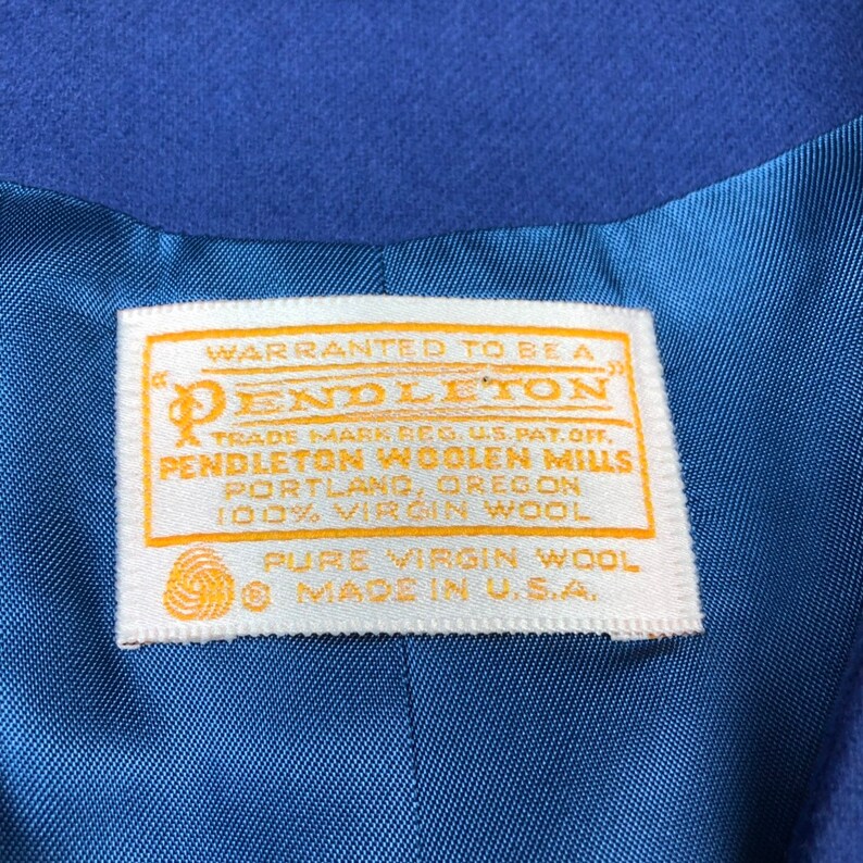 EUC Vintage 1980/'s 1990/'s Womens Pendleton Blue Wool Wrap Style Cropped Blazer Jacket Size 10