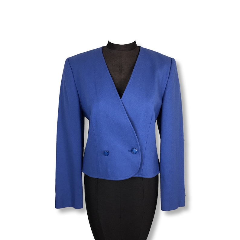 EUC Vintage 1980/'s 1990/'s Womens Pendleton Blue Wool Wrap Style Cropped Blazer Jacket Size 10