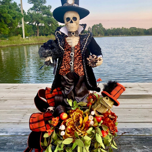 Halloween Centerpiece, Skeleton, Skeleton Centerpiece, Halloween, Halloween Decor, Wreath Attachment, Fall Decor, Halloween Centerpiece