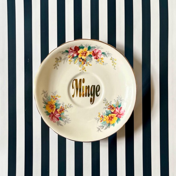 Minge. Decorative Mini Offensive Plate Trinket Dish Cottagecore Maximalist Decor.
